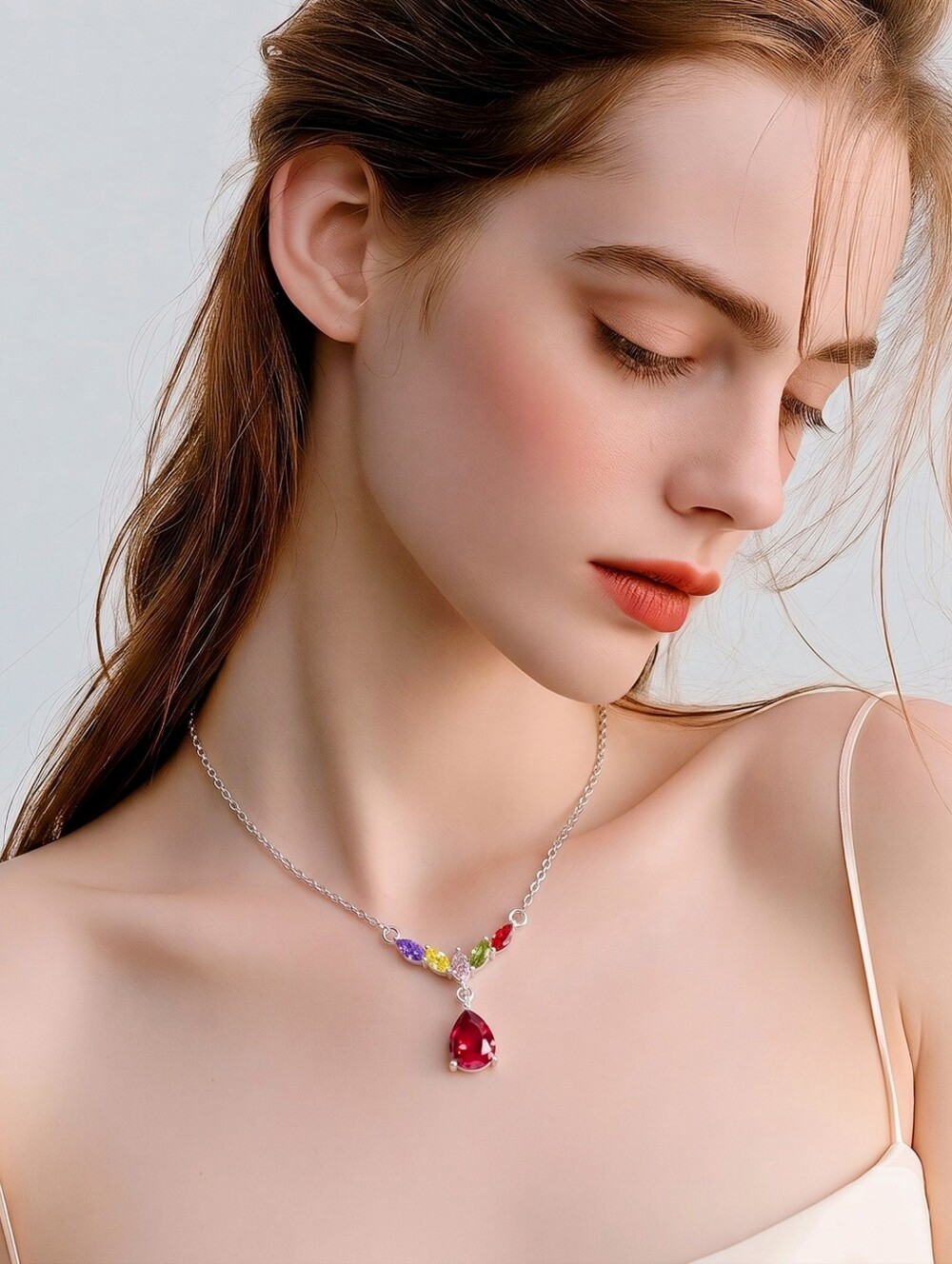 Artisan Garnet Multi Semi Precious Drop Necklace 925 Sterling Silver 38.5CTW NWT